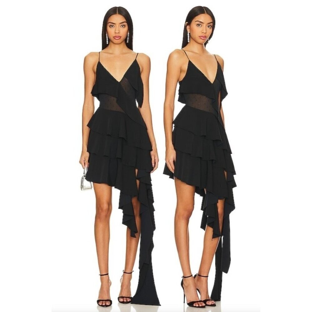 New NBD Araya Mini Dress Womens S Black Asymmetrical Layered